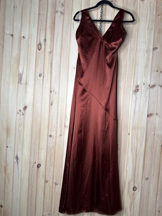 Lulu's Dresses & Skirts - NWT Lulus Purely Elegant Rust Brown Satin Twist-Back Maxi Dress Bridesmaid Sz M